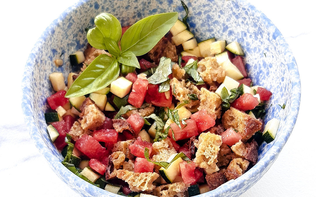 Salade de pain courgette pastèque