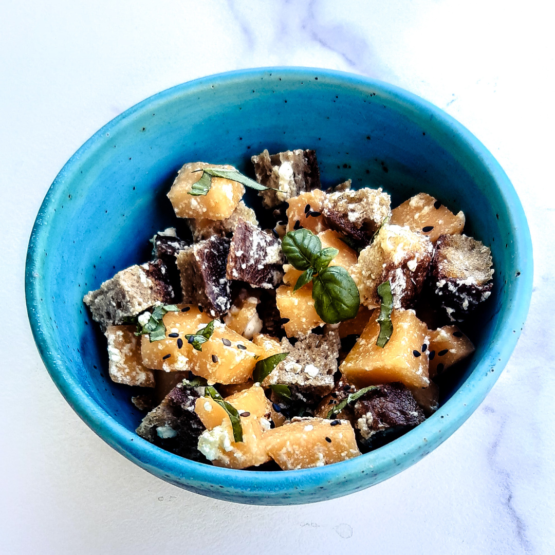 Salade de pain melon feta façon nutritionniste