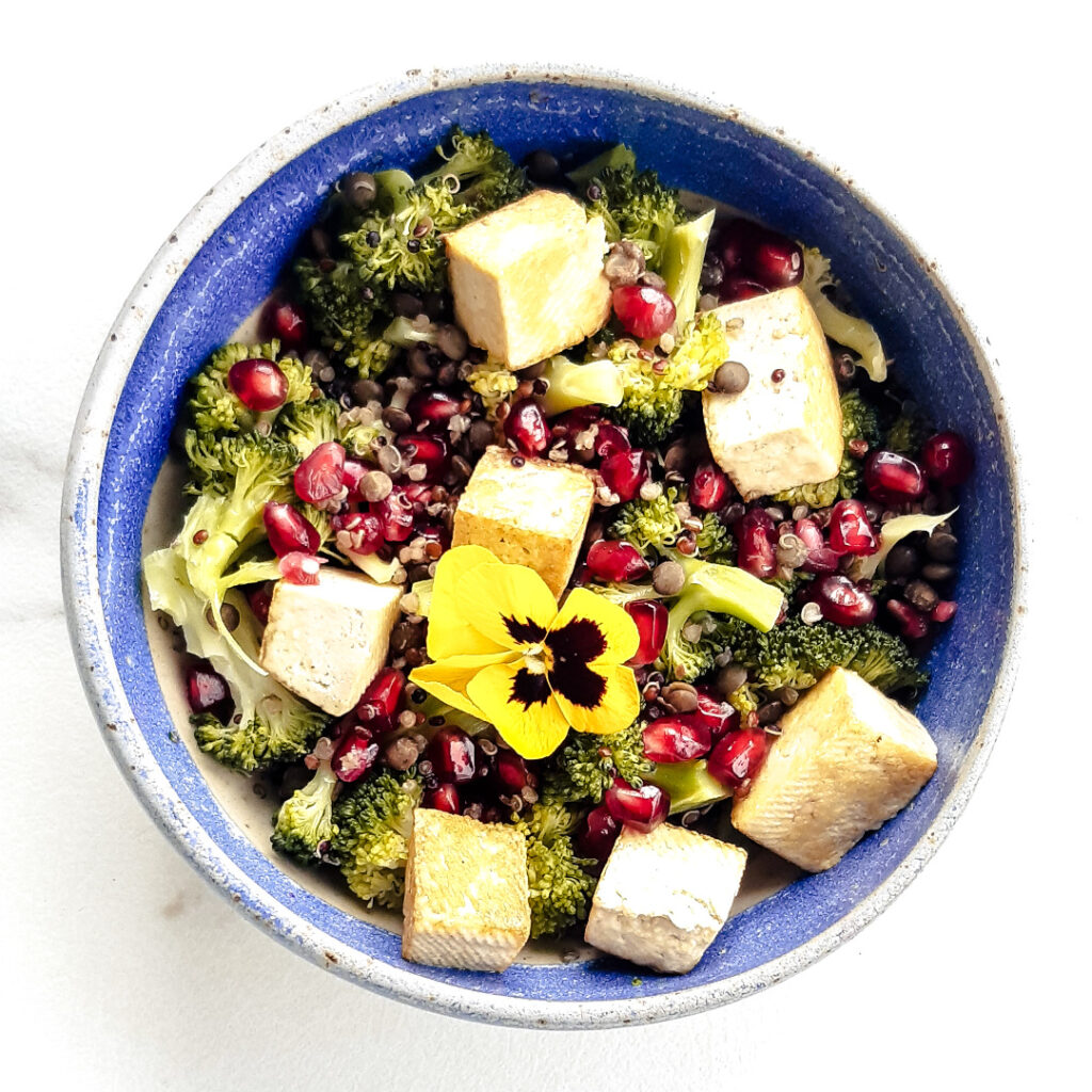 Salade lentilles brocoli tofu quinoa