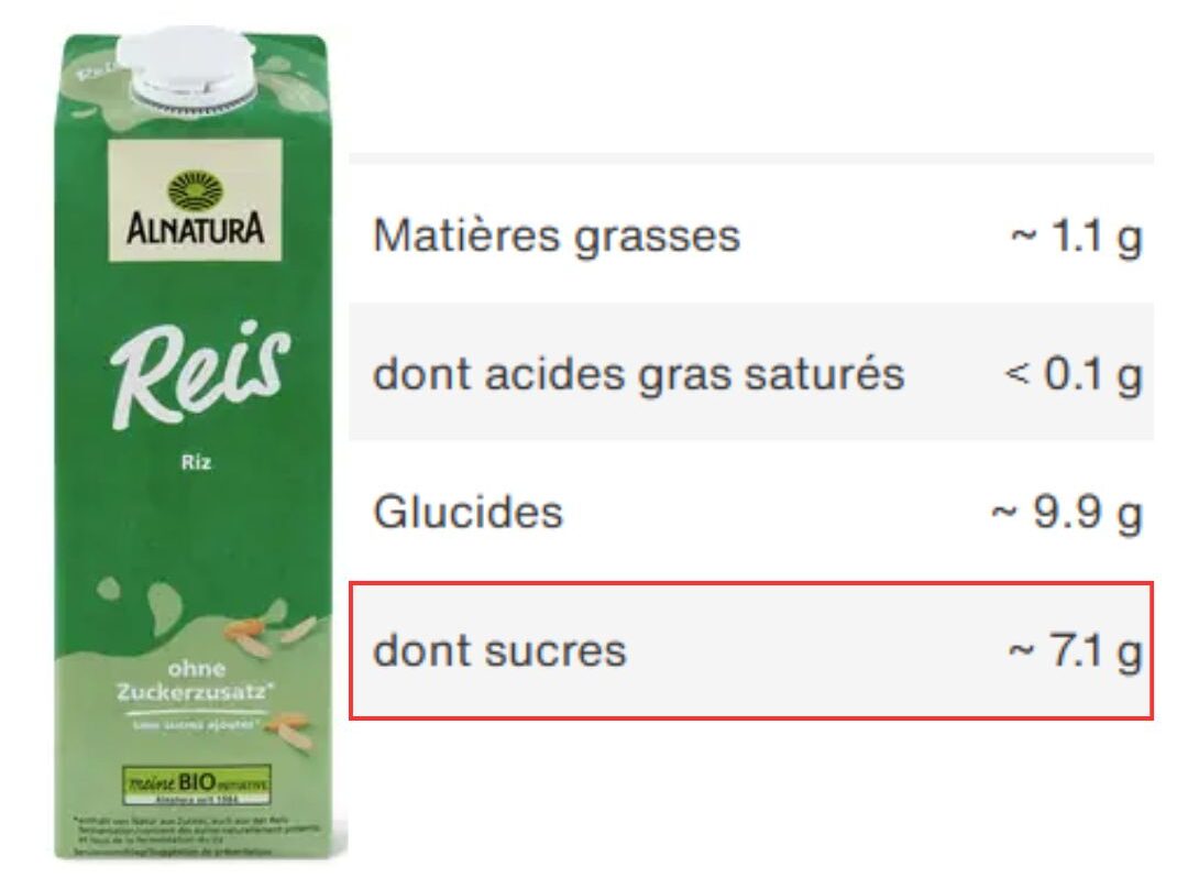Lait de riz teneur en sucre